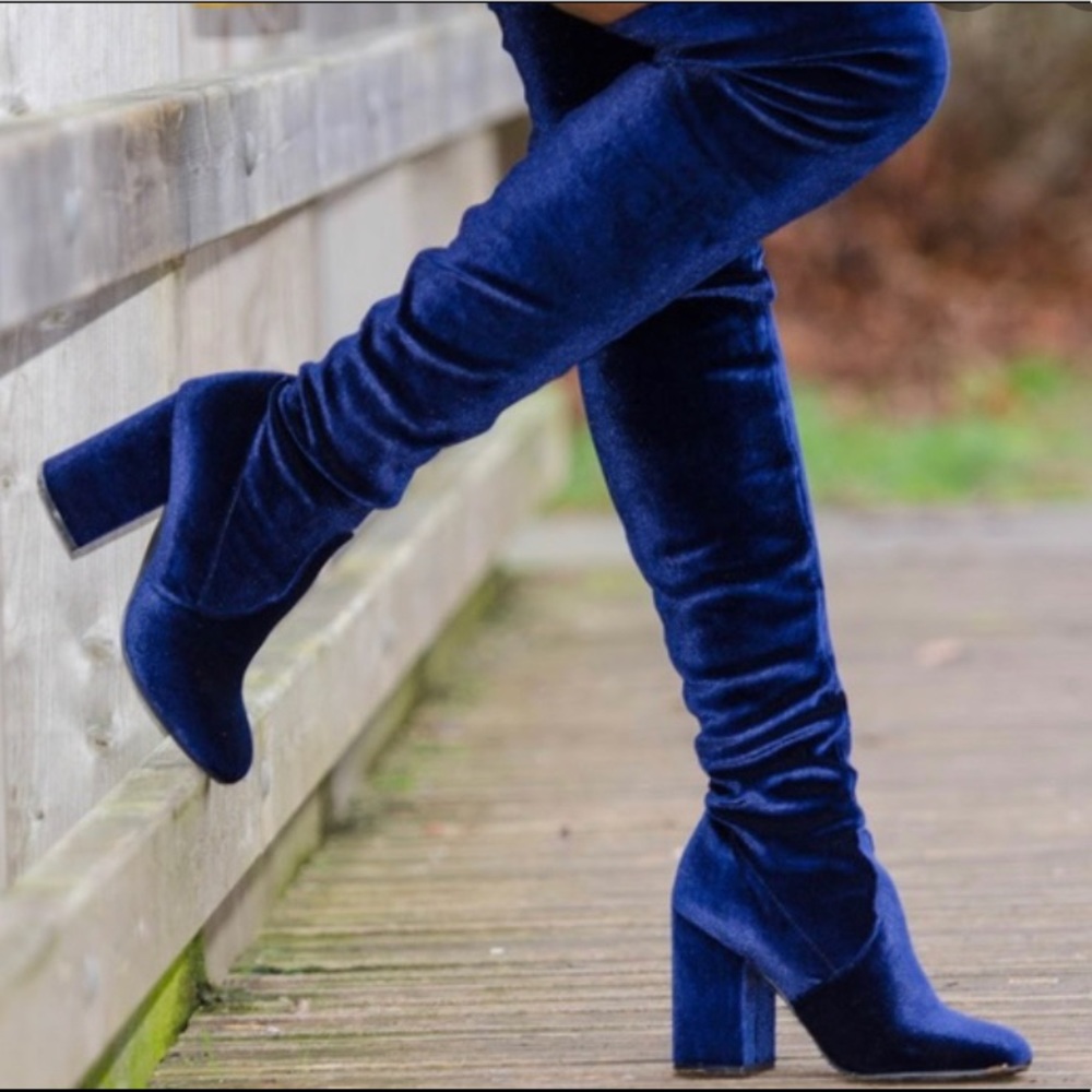 Steve Madden Navy Blue Velvet thigh high boots